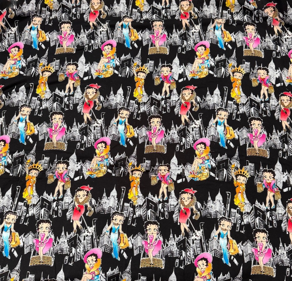 BETTY BOOP NEW YORK City Scape Black Fabric Cut 34″ x 43″ KFS Boopies Pudgy Dog