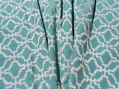 Turquoise Linen White Embroidered Fabric Geometric Kilim Home Decor Crafts BTY