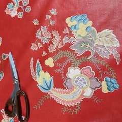 5Y Passage To India P Kaufman Drapery Fabric 55W Red Orange Floral #0091