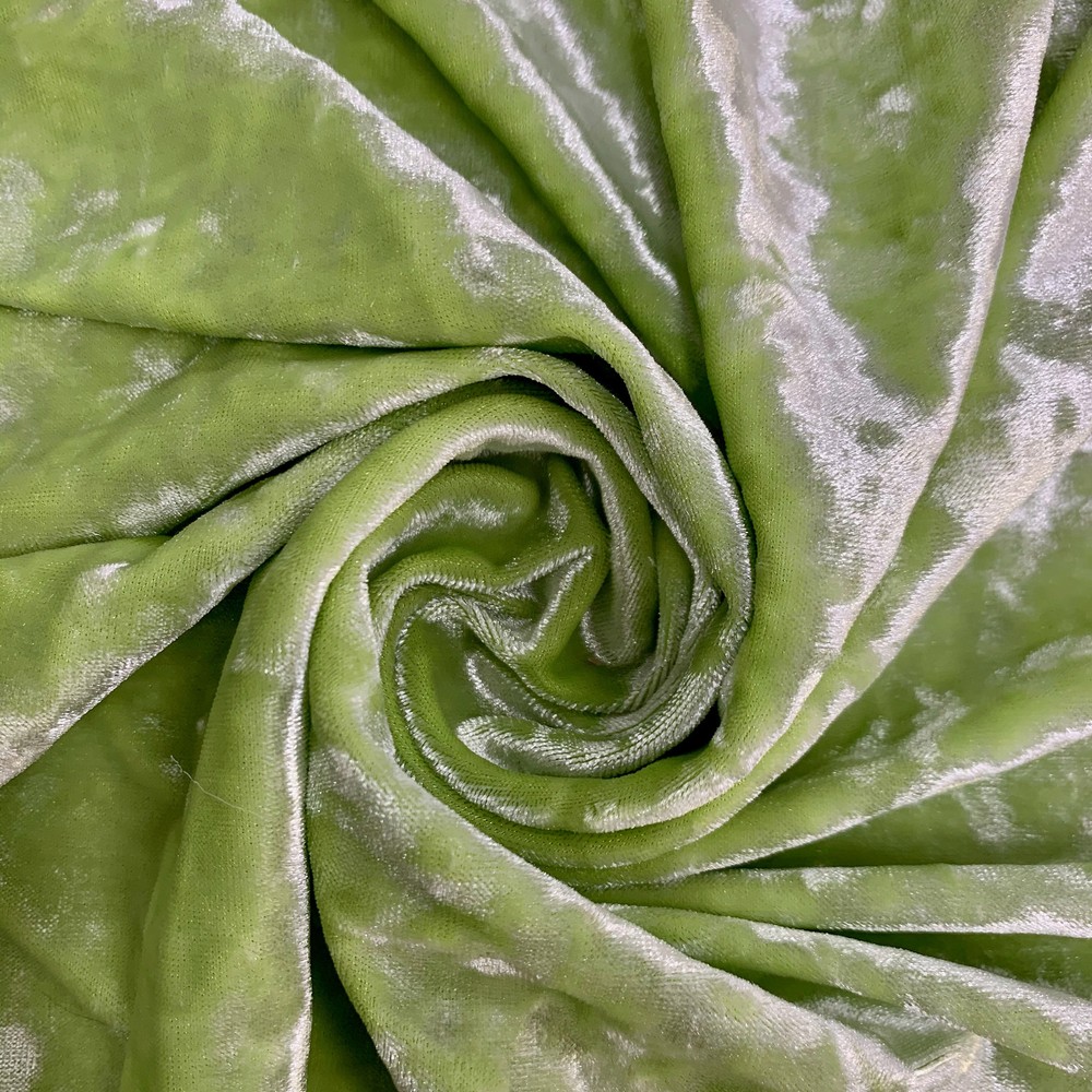 Samantha LIME GREEN SILVER Polyester Stretch Crushed Velvet Fabric by the Yard