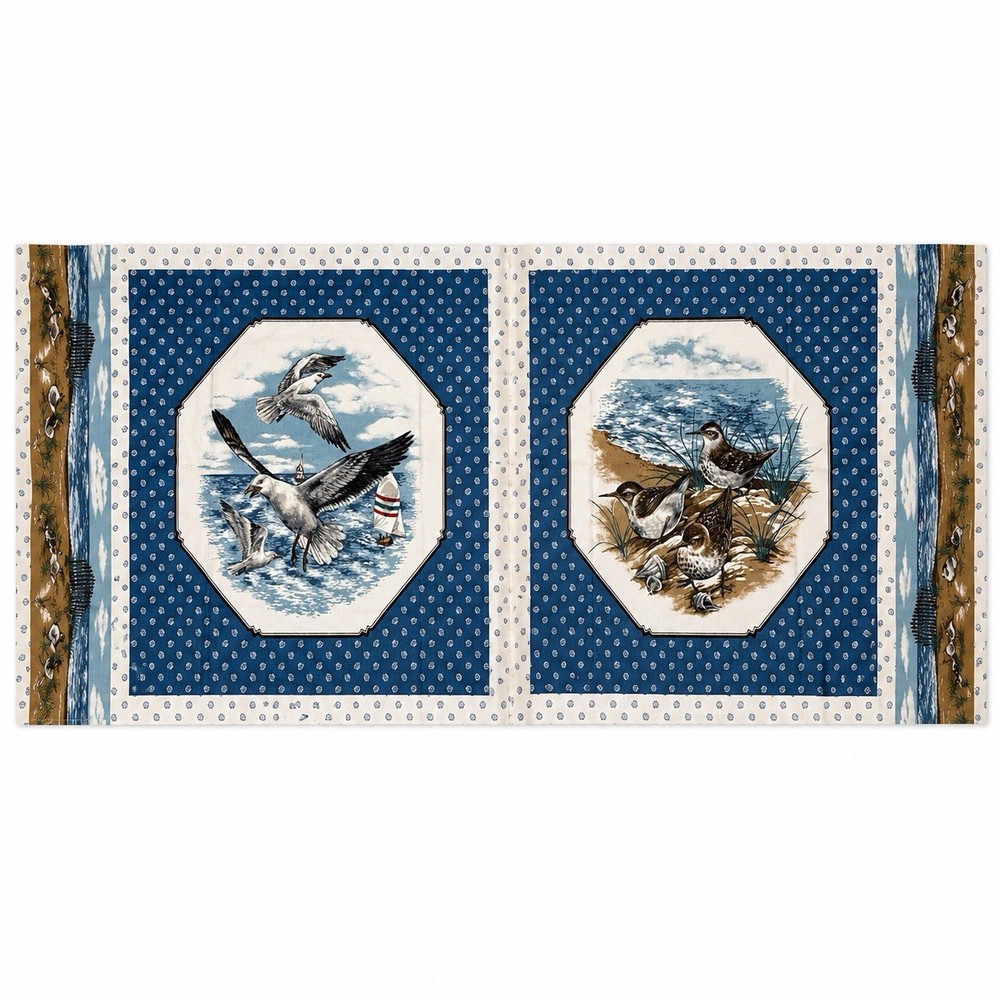 Vintage Shore Birds Fabric Panel 52×17 Seagulls Sandpipers Coastal Craft NOS