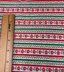 Christmas Striped Fabric Poinsettia & Holly 20″ x 38″ Red/Green Cotton Quilting