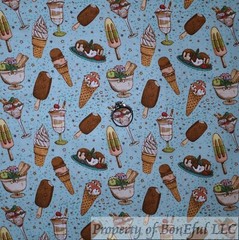 BonEFul Cotton Quilt Blue Ice Cream Cone Sundae Candy Dessert Birthday KID SCRAP