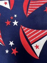 Vintage Nautical Fabric Sailboats Stars Red White Blue 1.5 Yards Upholstery
