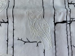 STARK WHITE BLACK OWL RELIEF FABRIC~Vintage~Tall Skinny Winter Tree Trunks~BRNCH