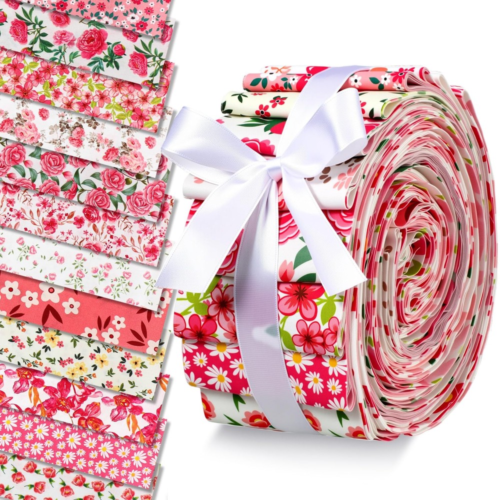 60 PCS Pink Floral Jelly Cotton Fabric Roll 2.5×40 Inch Sewing Quilting Craft