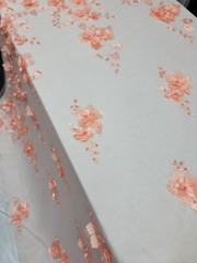 3D Floral Peach Beaded Lace Fabric by the Yard – Mesh Lace with Embroidered Flow