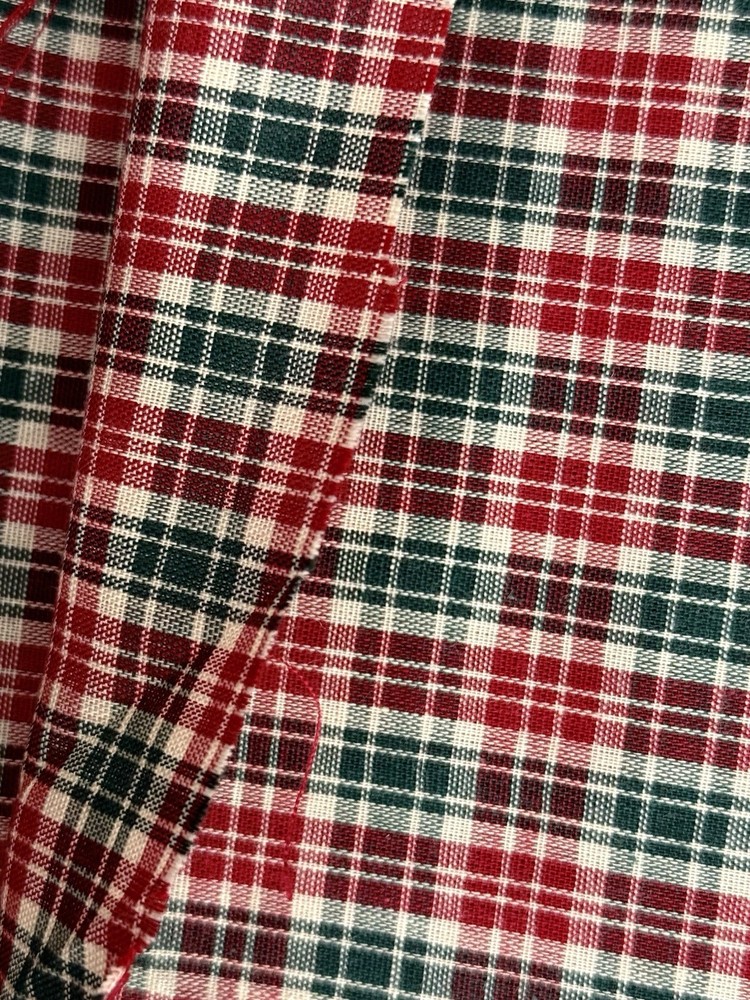 VTG Woven Cotton Soft HOMESPUN Plaid Red Green Fabric 10yd REENACTMENT