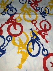 VTG 1972 Klopman Mills Retro Unique Bicyle Cyclist Figure Fabric Bright MCM