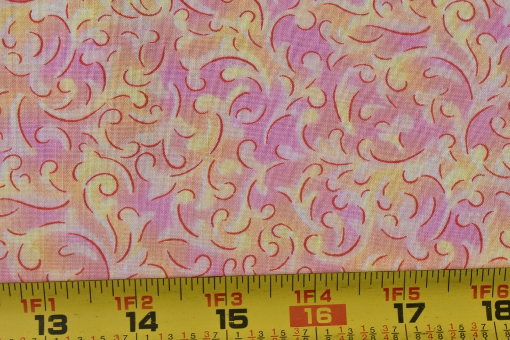 By 1/2 Yd, Vintage, Pink & Yellow Scrolls on Quilt Cotton, Classic Cottons,P7804