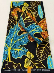 Polyester High Quality Design -Leaves Pattern-Sky-blue, Yellow, Brown, Orange,