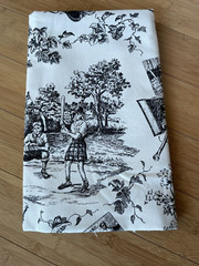 Vintage Baseball Motif Black Cream Toile Decorator Fabric 1.5 yds x56″