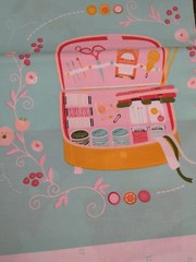 Sewing themed Fabric, pink and blue, 1lb 11oz, button, needles, scissors, thread