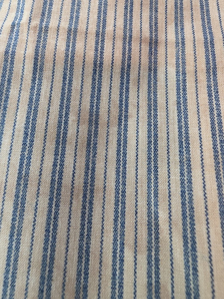 Sewing Fabric Classic Cottons Light Pillow Ticking Stripe Blue & Tan 1.25yx45″