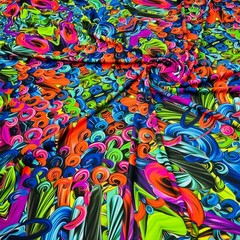 Stretch Spandex Fabric Neon Multicolor Waves Print 60″ wide by yard for Swimwear