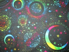 Planets Ringed Moon Stars Bright Colors Cotton Fabric FQ