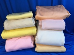 8pcs (17yds, 7 lbs) polyester double knit fabric/remnants in pastels, mostly EUC