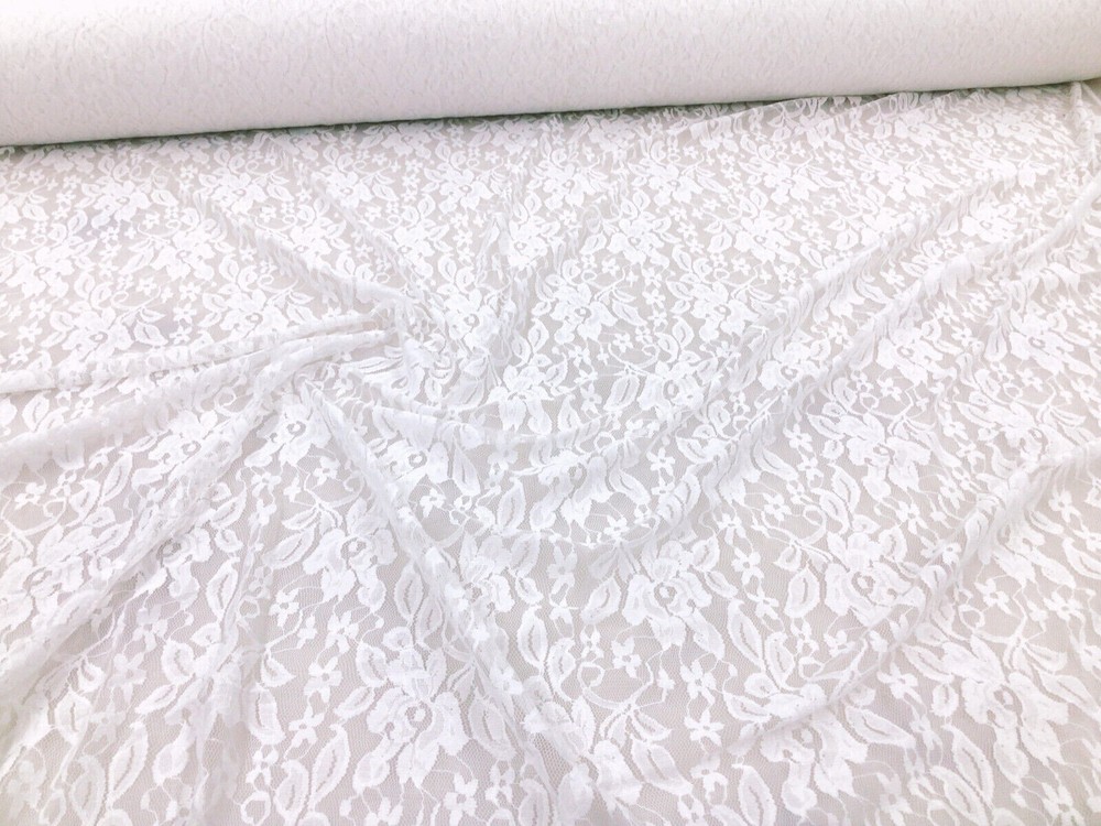 Stretch Lace Apparel Fabric Sheer Off White Floral PP51