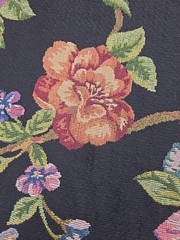 Bird Floral Tapestry Fabric Black Woven Tropical Birds Blue Rust 55″W x 3.6 Y