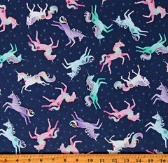 Cotton Fairytale Dreams Magical Unicorns Navy Kids Fabric Print by Yard D672.02