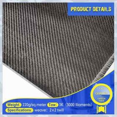 Tela de Fibra de Carbono 10ft x 12”, Tejido Twill 2×2, Hoja Negra Pura
