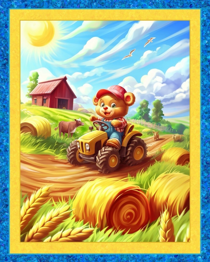 Sunny Bales Farm Digital 36″ x 45″ Cotton Panel