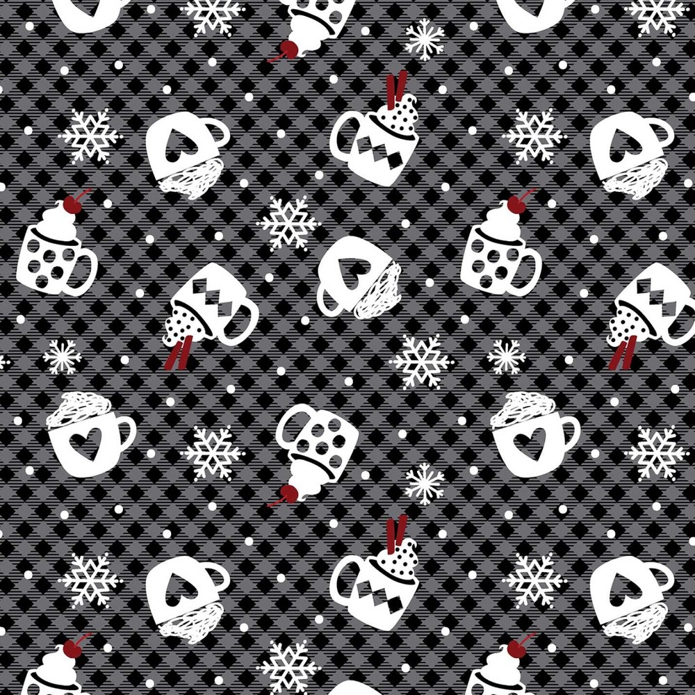 Winter Comfort Flannel Fabric | Christmas Cocoa Mug Gray | Kanvas Studio YARD