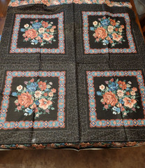 Vtg VIP Cranston Print Works Floral & Black Print Fabric 14 Squares 3 pieces