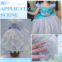MAYJOYDIY Mermaid Scale Mesh Fabric 2.1 Yards Blue Sheer Costume Sewing