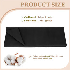 100% Cotton Muslin Fabric, 59 Inch X 2 Yards Black Fabric by The Yard | Medium W
