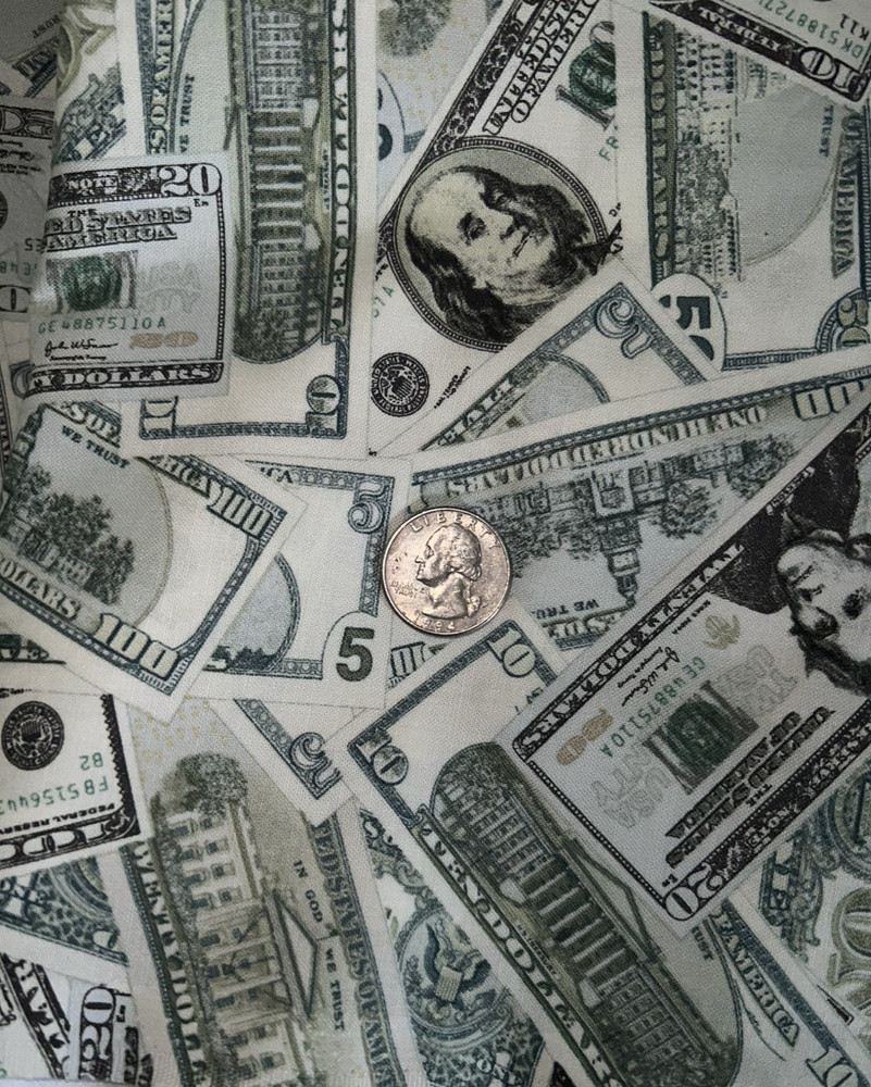 Lot 3.8 Yards Cotton Blend Fabric Novelty US Money Print Misc Bills New 44″ Wide