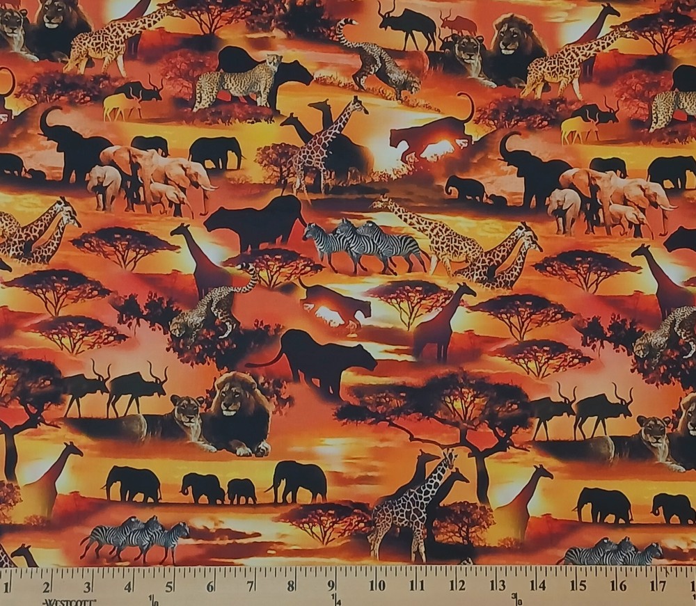 Cotton On Safari Animals African Cotton Fabric Print by the Yard D376.62