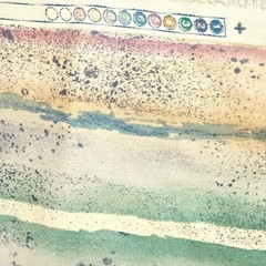 Vintage 1991 Margin Fabric 5.8 Yards 210×57 Watercolor Stripe Pastel Beach