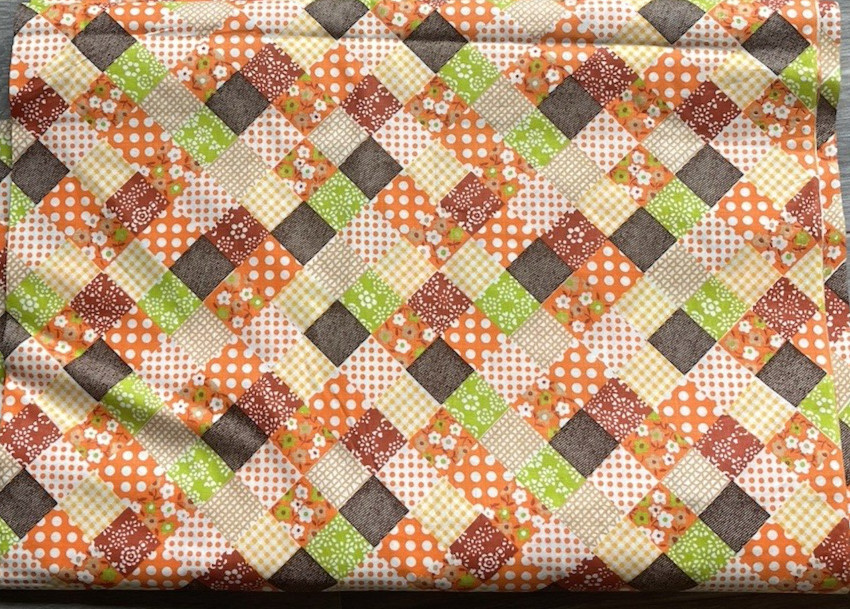 VTG 1970s Cotton Fabric Faux Patchwork Remnant Crafts Quilts Clothes 204″ x 38″