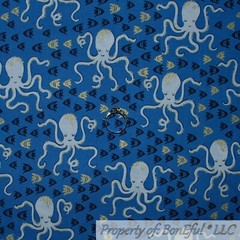 BonEful Fabric FQ Cotton Quilt Aqua Blue Green Water Silver Glitter Metallic Dot