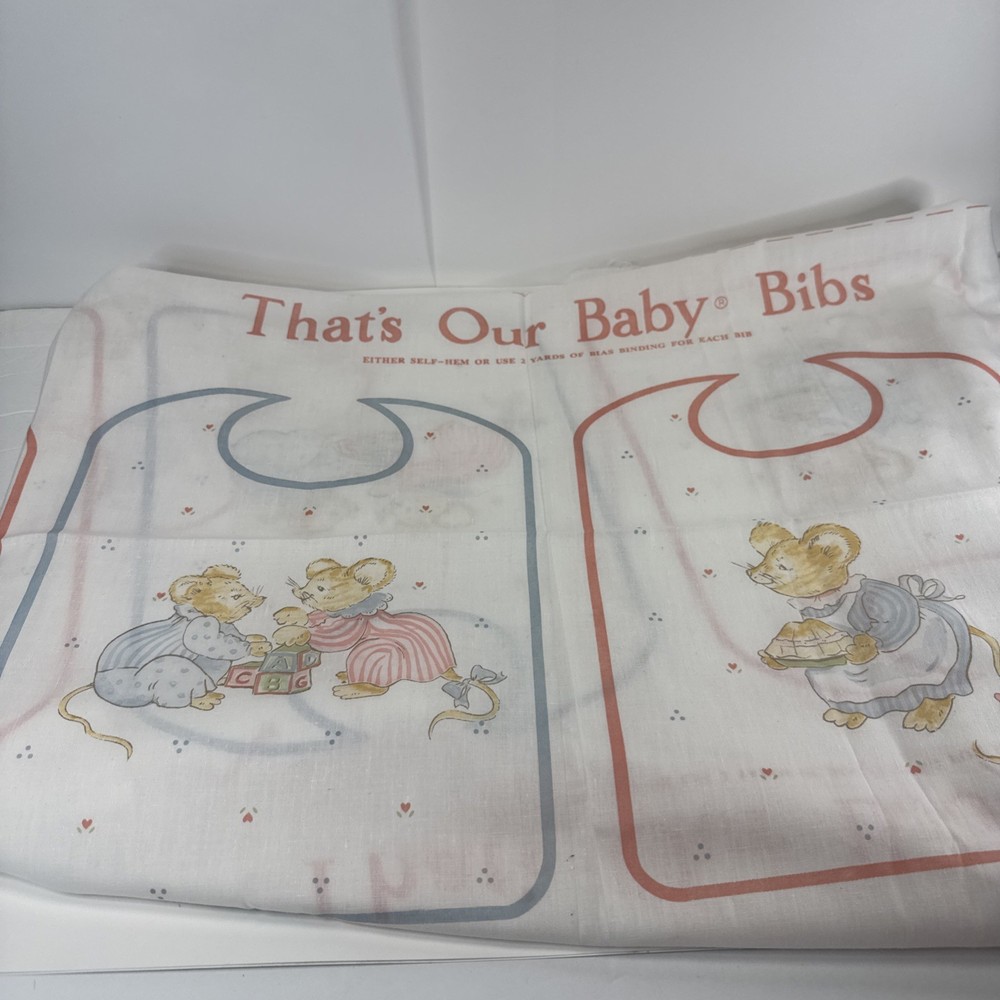 Vintage That’s Our Baby Bibs Do It Yourself Sewing Panels A Sheet Of 10 W/ Mice