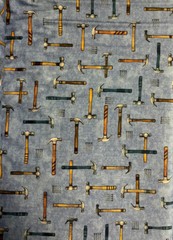 TOOL HAMMER NAILS BLUE COTTON FABRIC BTHY