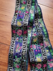 Vtg Silk Chinese brocade and jacquard ribbons Trims. Flower and Butterfly
