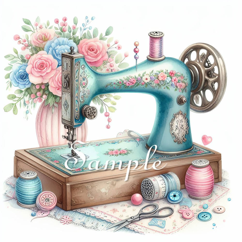 Fabric Art Quilt Block – Shabby Vintage Sewing Machines – 100% Cotton – SEW003