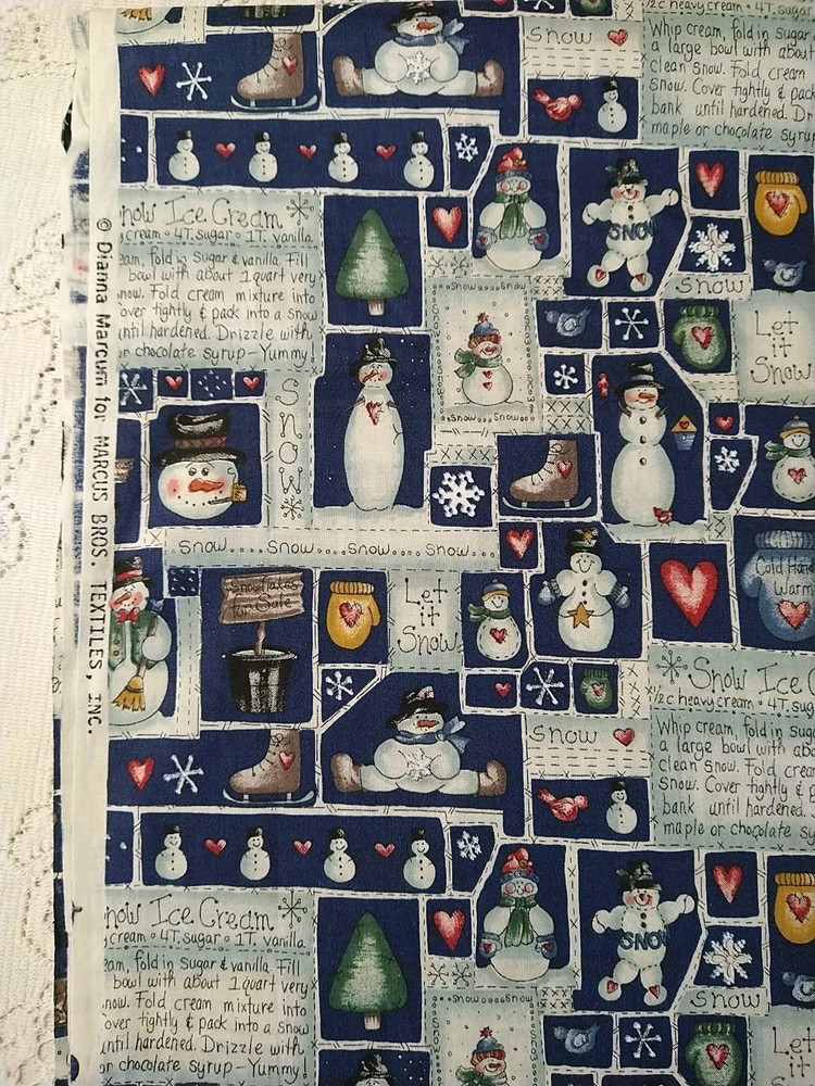 Snow Ice Cream Recipe Snowman Dianna Marcum Marcus Bros BTHY Blue Cotton Fabric