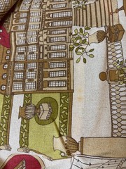 Fabric Lot 2 Yds 34 In 54 W Architectural Theme Tan Green Red Uphol Heavy Weight