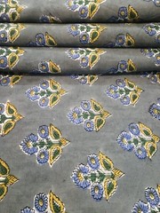 5 Yard Indian Hand Block Floral Print 100% Cotton Craft Fabric By Gray Colored