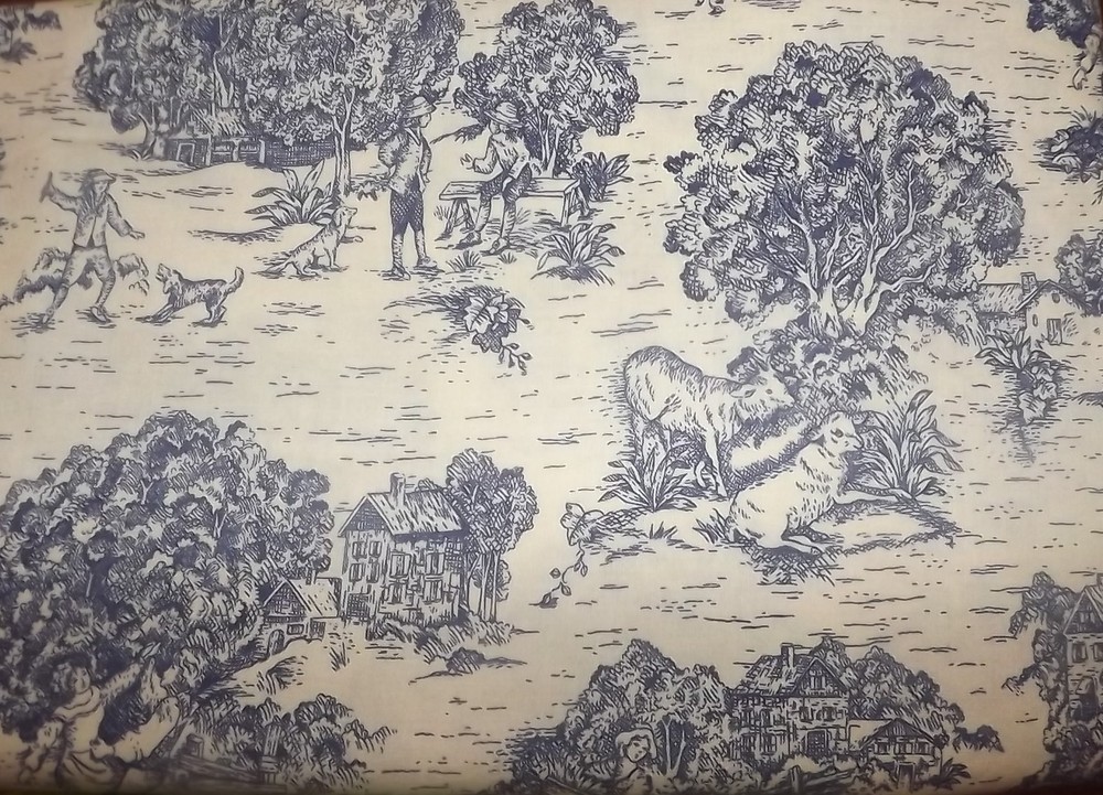 Quilt Fabric Toile French Country Blue/White 1 1/2 yard