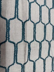 Teal Green Blue Embroidered Linen Blend Decor Fabric Sample Frou Frou #16