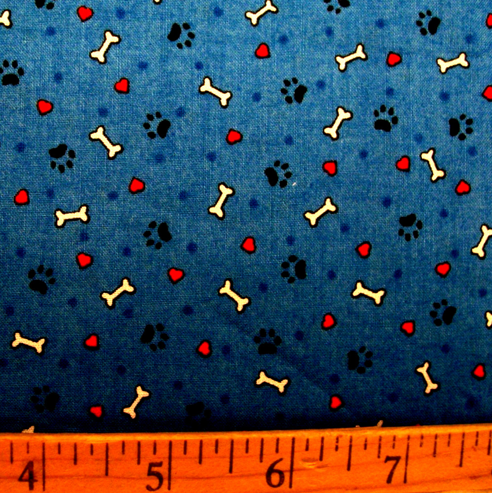 MARY ENGELBREIT TINY PAW PRINTS DOG BONES HEARTS COTTON FABRIC 1 YARD