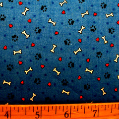 MARY ENGELBREIT TINY PAW PRINTS DOG BONES HEARTS COTTON FABRIC 1 YARD