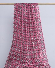 Pink Floral Hand Block Print Fabric 2.5 Yard 100% Cotton Boho Sewing Material