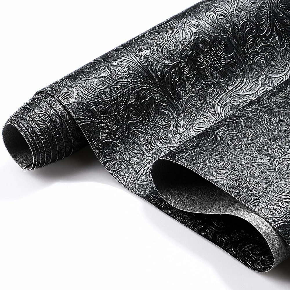 73” x 55” Tooled Faux Leather Sheets Vintage Floral Embossed Faux Leather F…