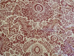 Lauren Ralph Lauren Deep Red & Cream-Tan Heavy Cotton Fabric Damask Print 5 Pcs