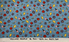 “Village People” Floral Fabric By Fabri-Quilt Apples Lemons Ice Cream Blue BTY